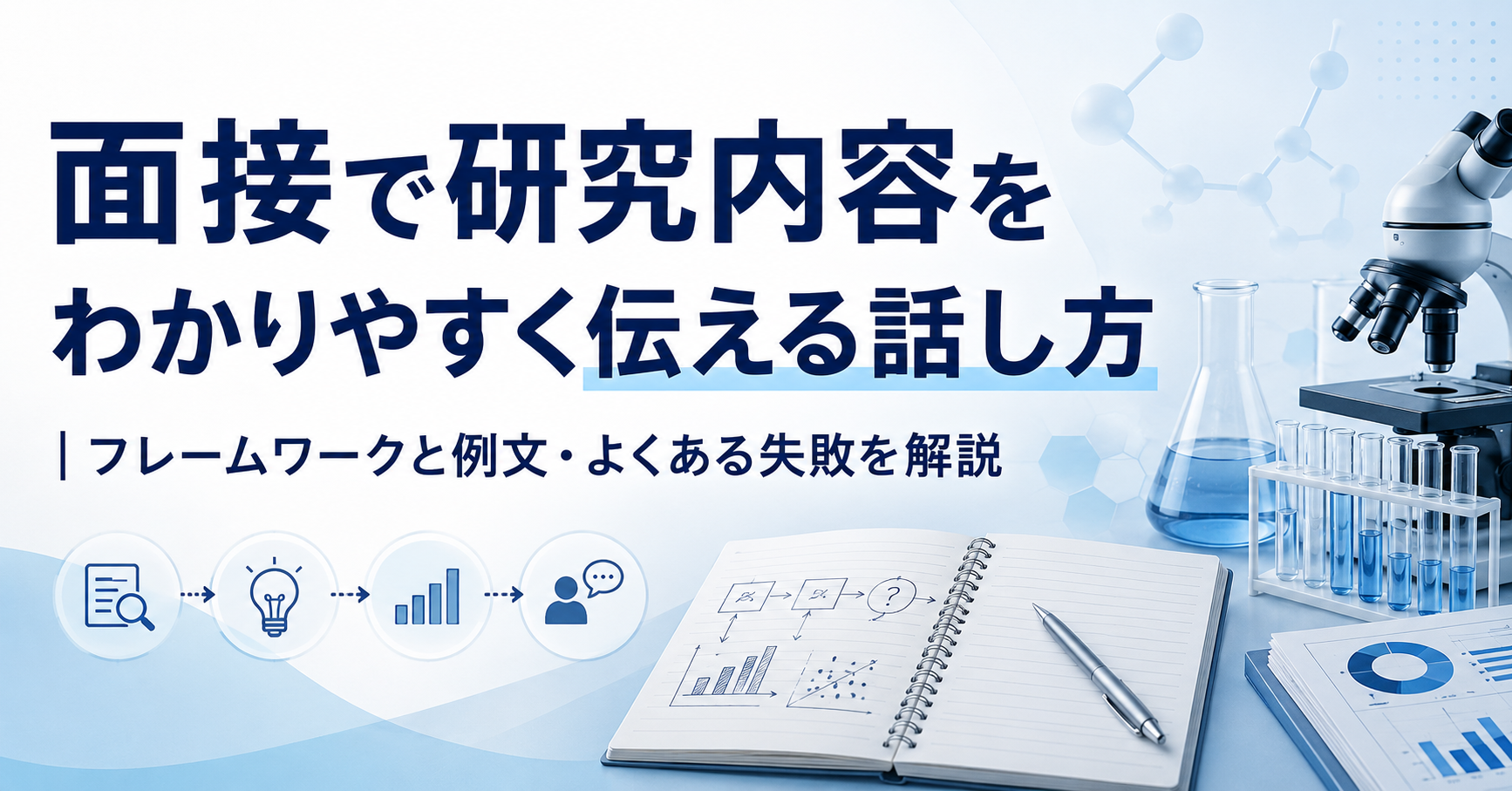 面接で研究内容をわかりやすく伝える話し方｜フレームワークと例文・よくある失敗を解説
